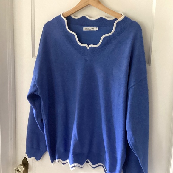 MISSLOOK Women's Blue Knitted Wool Pullover Sweater Scallop Hem Plus Size 4XL - Picture 2 of 12